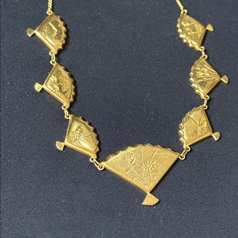 Japanese Amita Damascene fan shaped necklace,